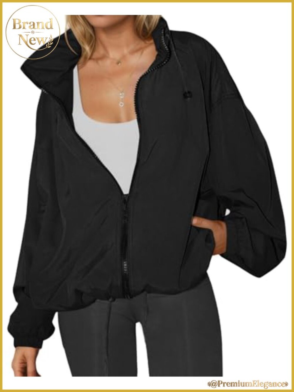 Women's Lightweight Water-Resistant Full-Zip Hooded Windbreaker Jacket with